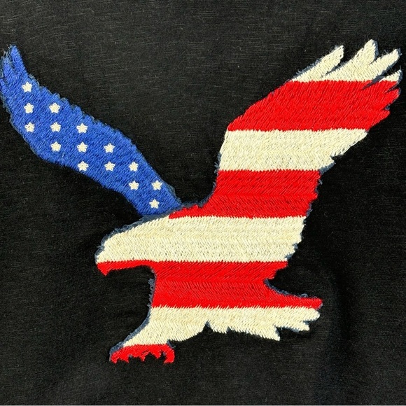 Y2K American Eagle Embroidered American Flag EAGLE Black Short Sleeve T Men LRG - Picture 6 of 6